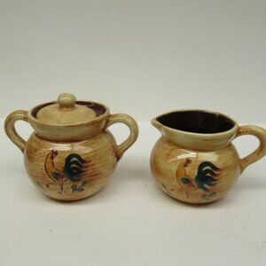 Pennsbury Pottery ROOSTER Individual Creamer, Sugar Bowl with Lid, Made In U.S.A